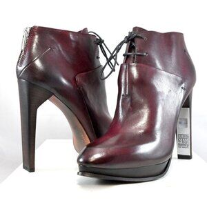 NIB$995 CoSTUME NATIONAL LACED LEATHER ANKLE BOOTS PLATFORM BACK ZIP HEELS 39.5